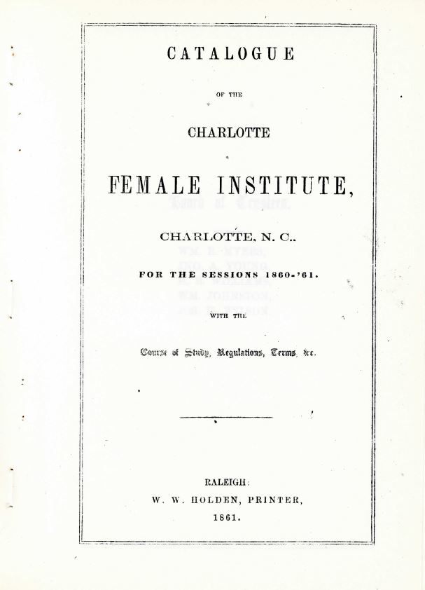 1860 - 1861 Charlotte Female Institute Catalog